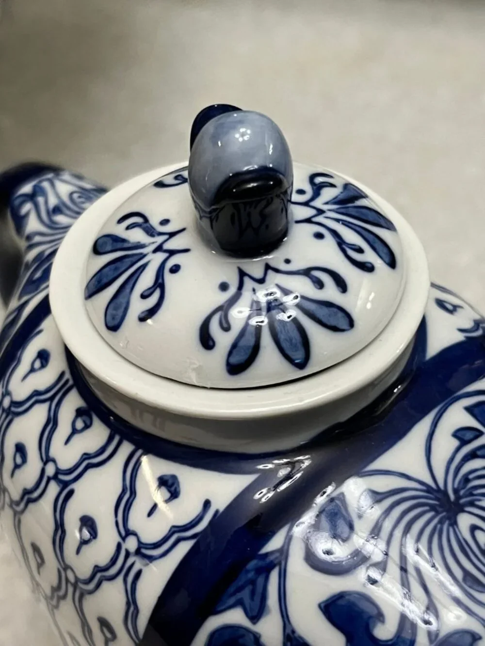 Bombay Blue White Porcelain Hand Painted Elephant Tea Pot